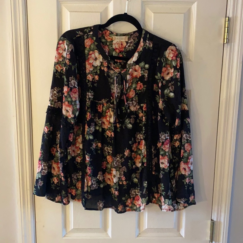 Alter’d State Black Floral Lace Tie Front Shirt